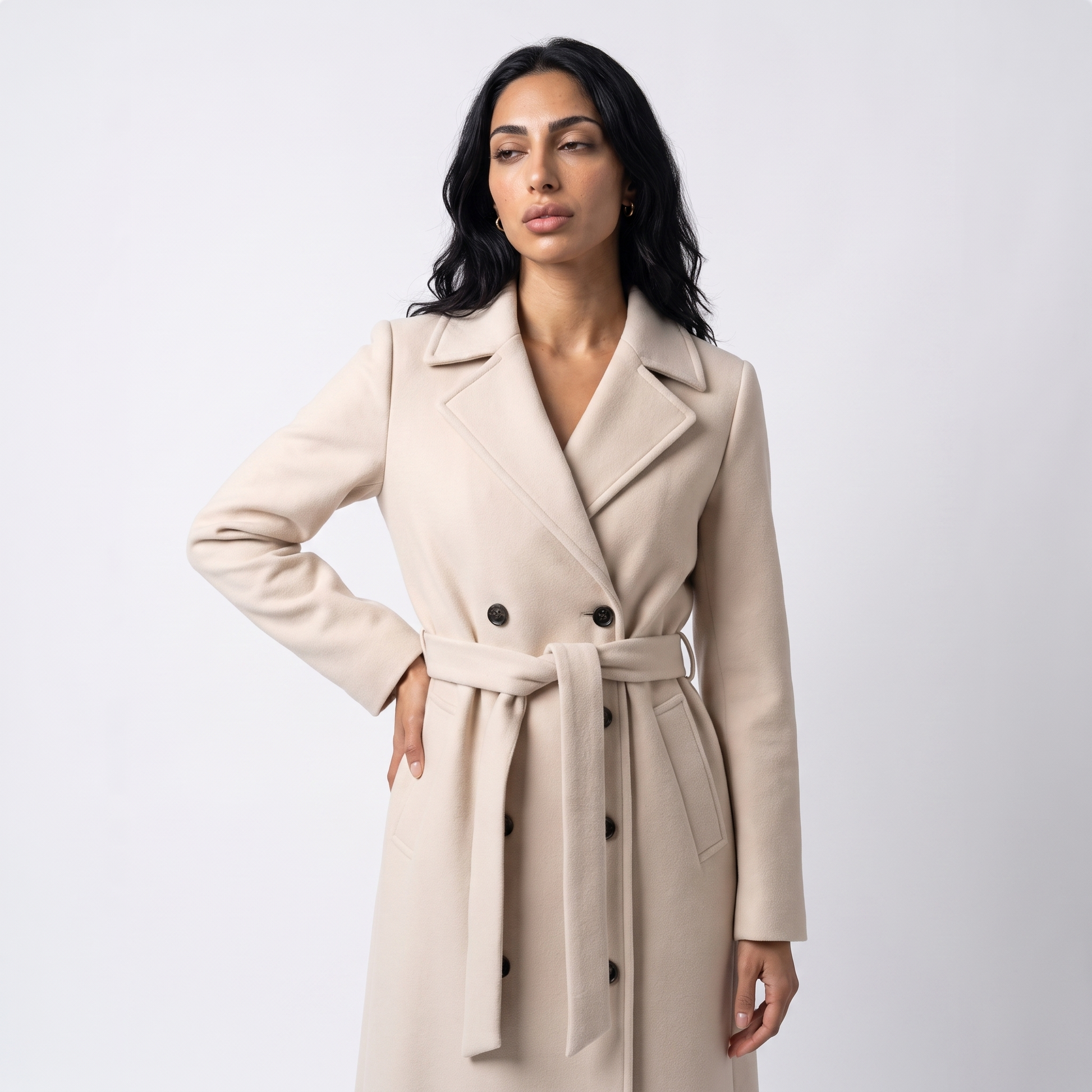 Sunoire women s long coat with belt and double breasted front top front crop 01