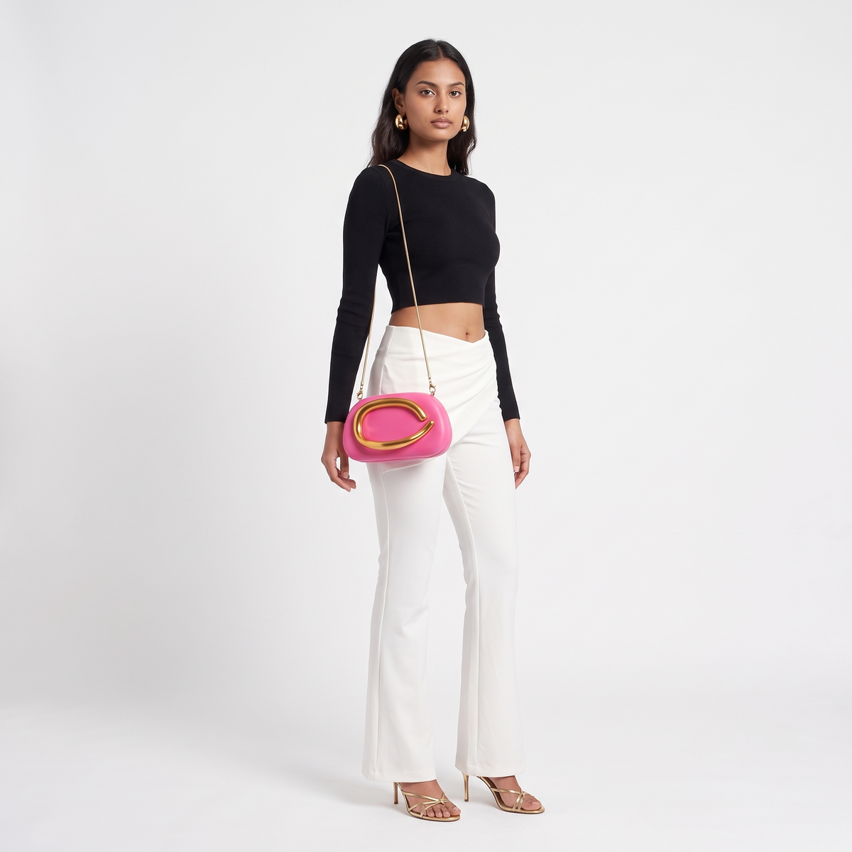 Women's Oval Box Clutch, worn by a model