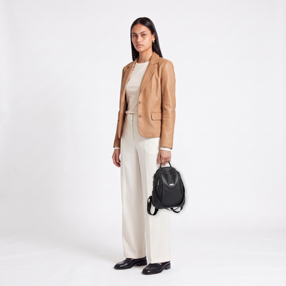 Women's Pebbled Faux Leather Backpack, worn by a model