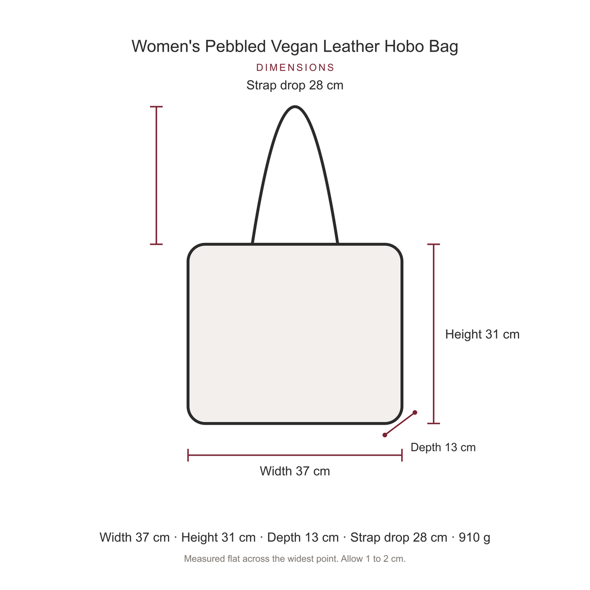 Women's Pebbled Vegan Leather Hobo Bag, dimensions