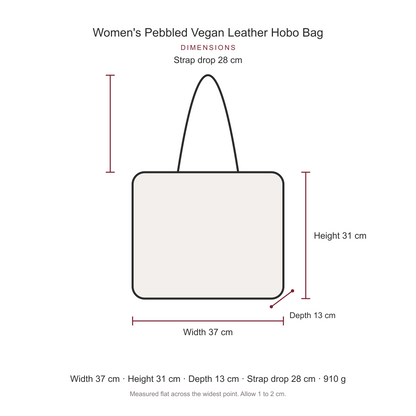 Women's Pebbled Vegan Leather Hobo Bag, dimensions