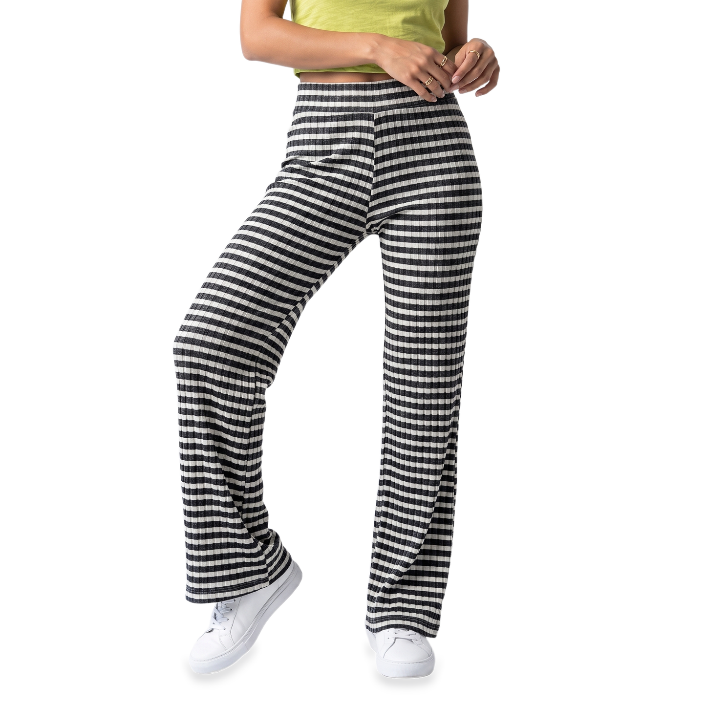 Sunoire teal gingham pleated wide leg pants colorway black front crop 01