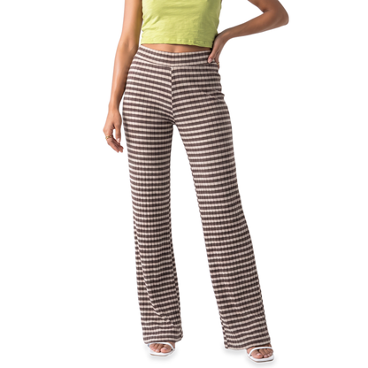 Sunoire teal gingham pleated wide leg pants colorway brown front crop 01