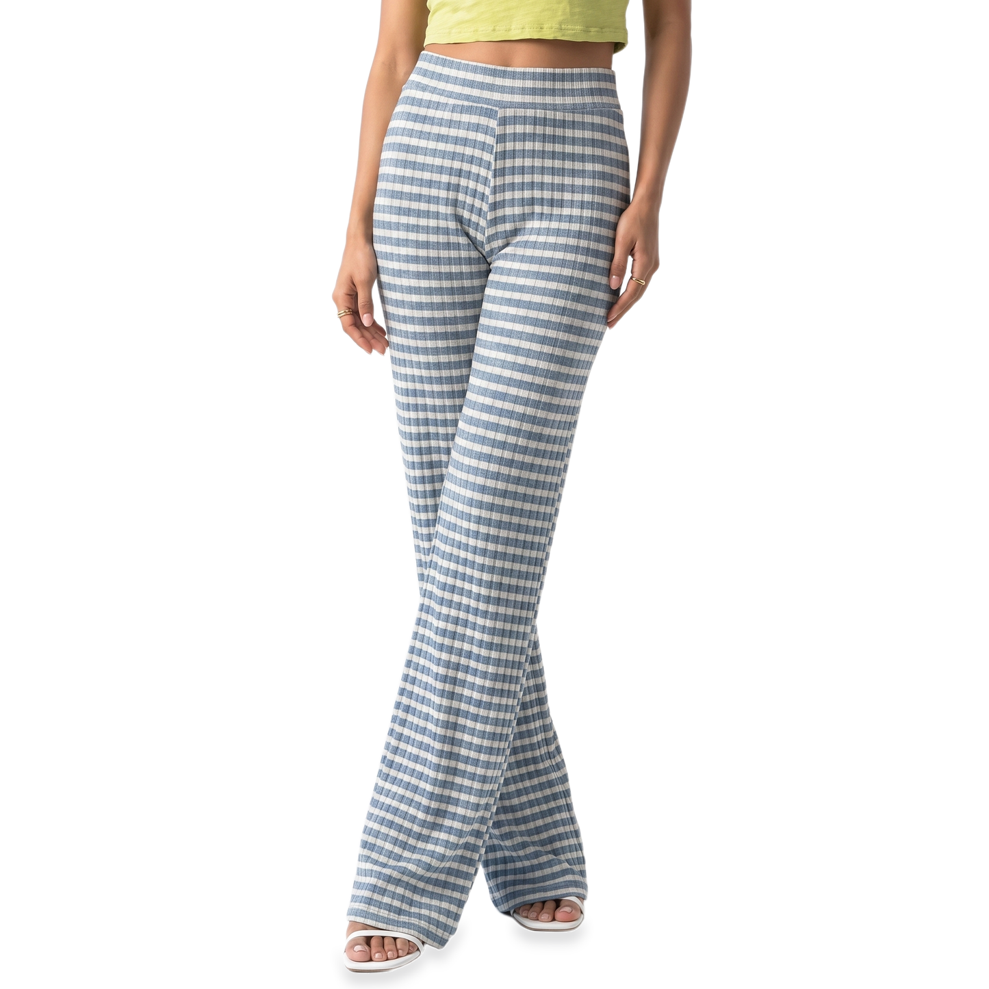 Sunoire teal gingham pleated wide leg pants colorway slate blue front crop 01