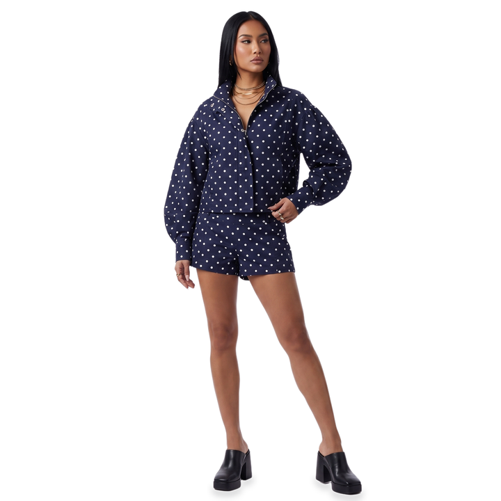 Women's Polka-Dot Cropped Shorts Set – White Polka Dot Casual — Navy