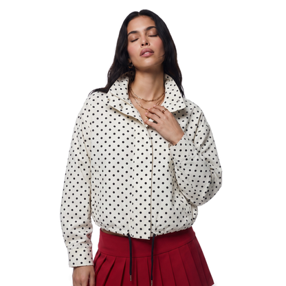 Sunoire ivory polka dot drawstring jacket top front crop 01