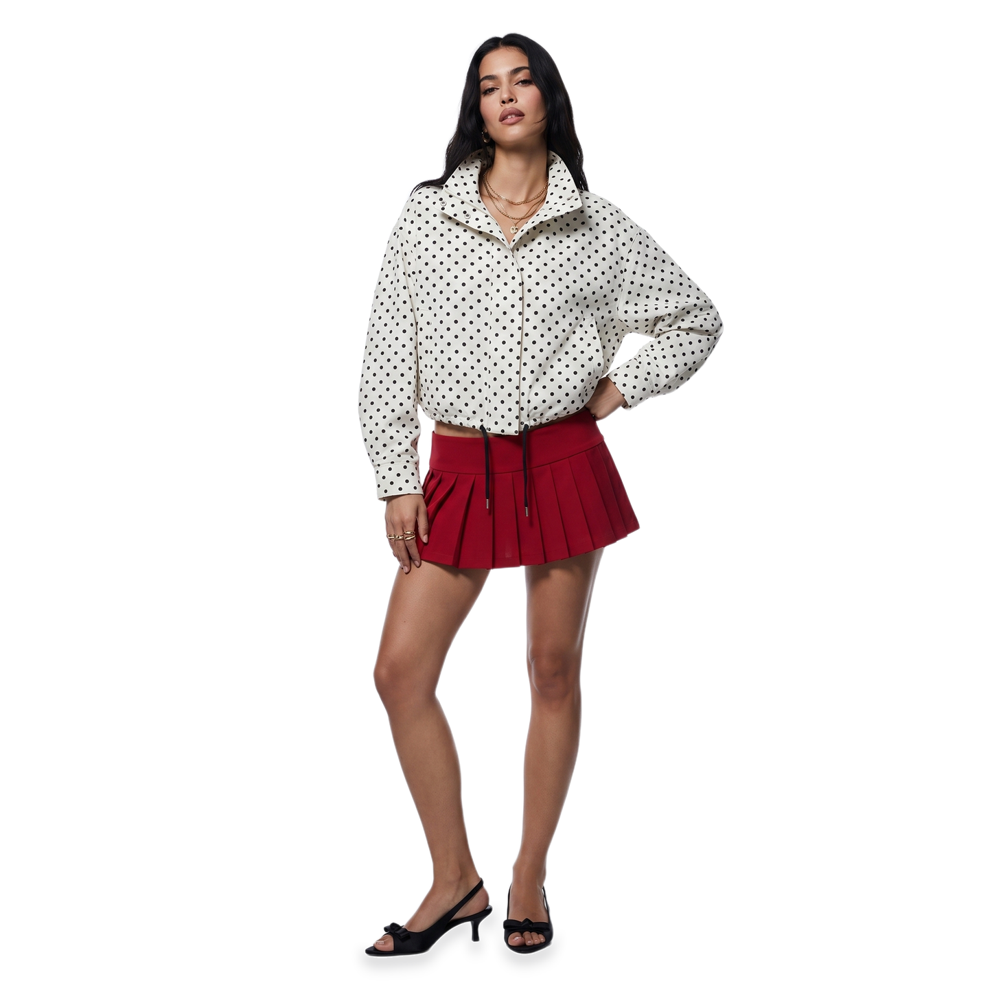 Sunoire ivory polka dot drawstring jacket front hero 01