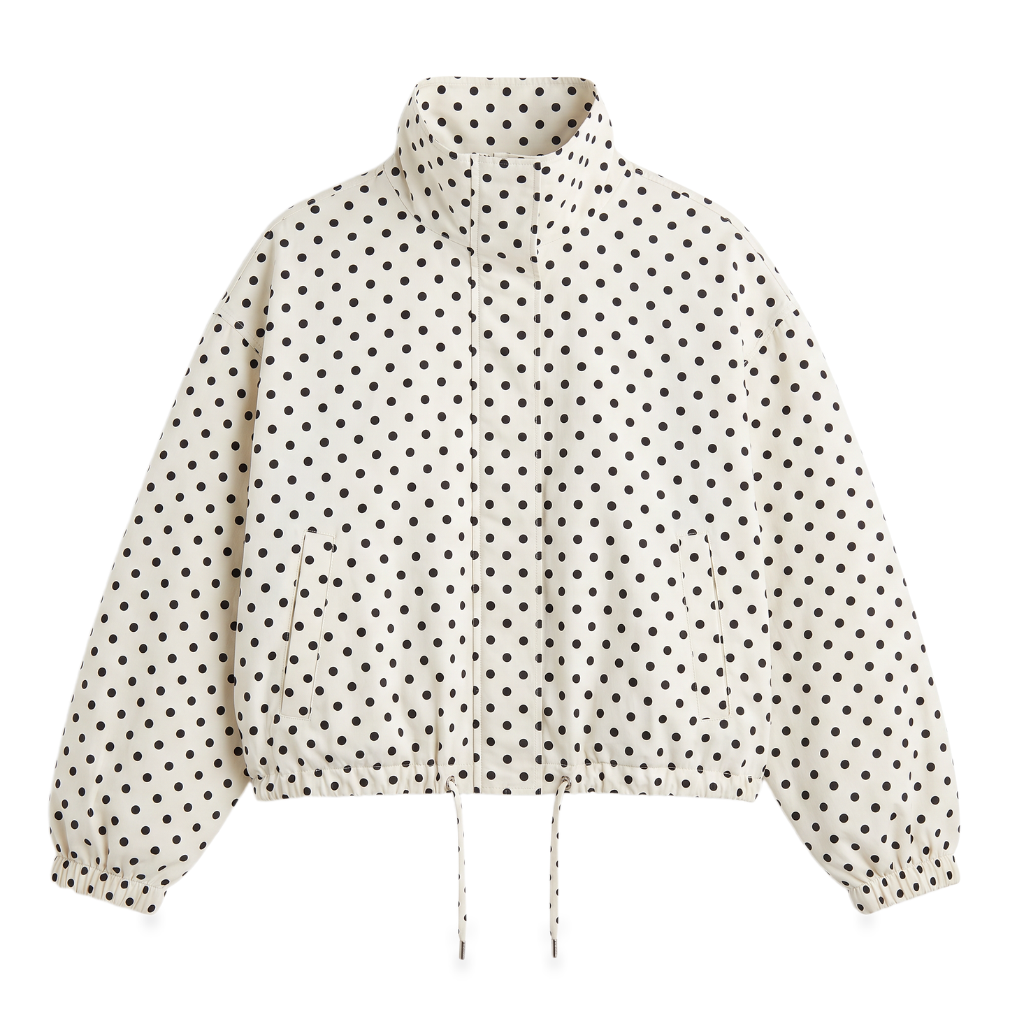 Sunoire ivory polka dot drawstring jacket garment flatlay 01