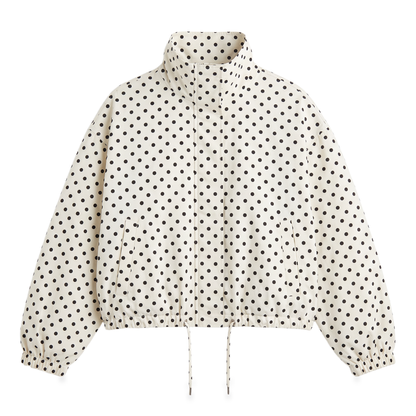Sunoire ivory polka dot drawstring jacket garment flatlay 01