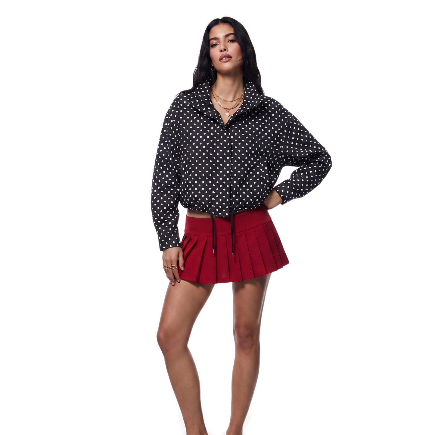 Sunoire ivory polka dot drawstring jacket colorway black front crop 01