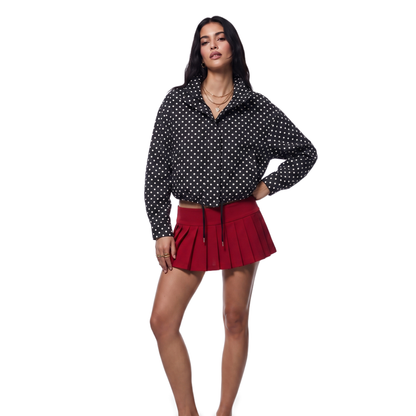Sunoire ivory polka dot drawstring jacket colorway black front crop 01