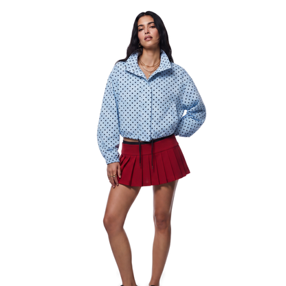 Sunoire ivory polka dot drawstring jacket colorway blue front crop 01