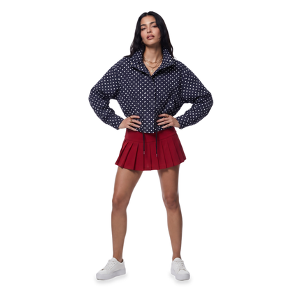 Sunoire ivory polka dot drawstring jacket colorway dark blue front crop 01