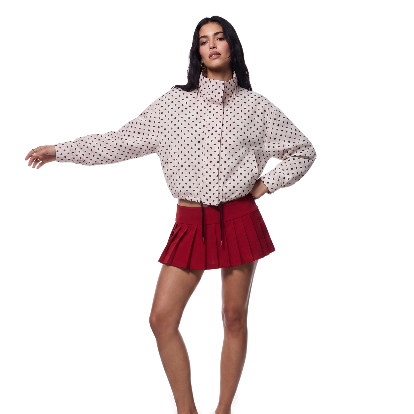 Sunoire ivory polka dot drawstring jacket colorway pink front crop 01