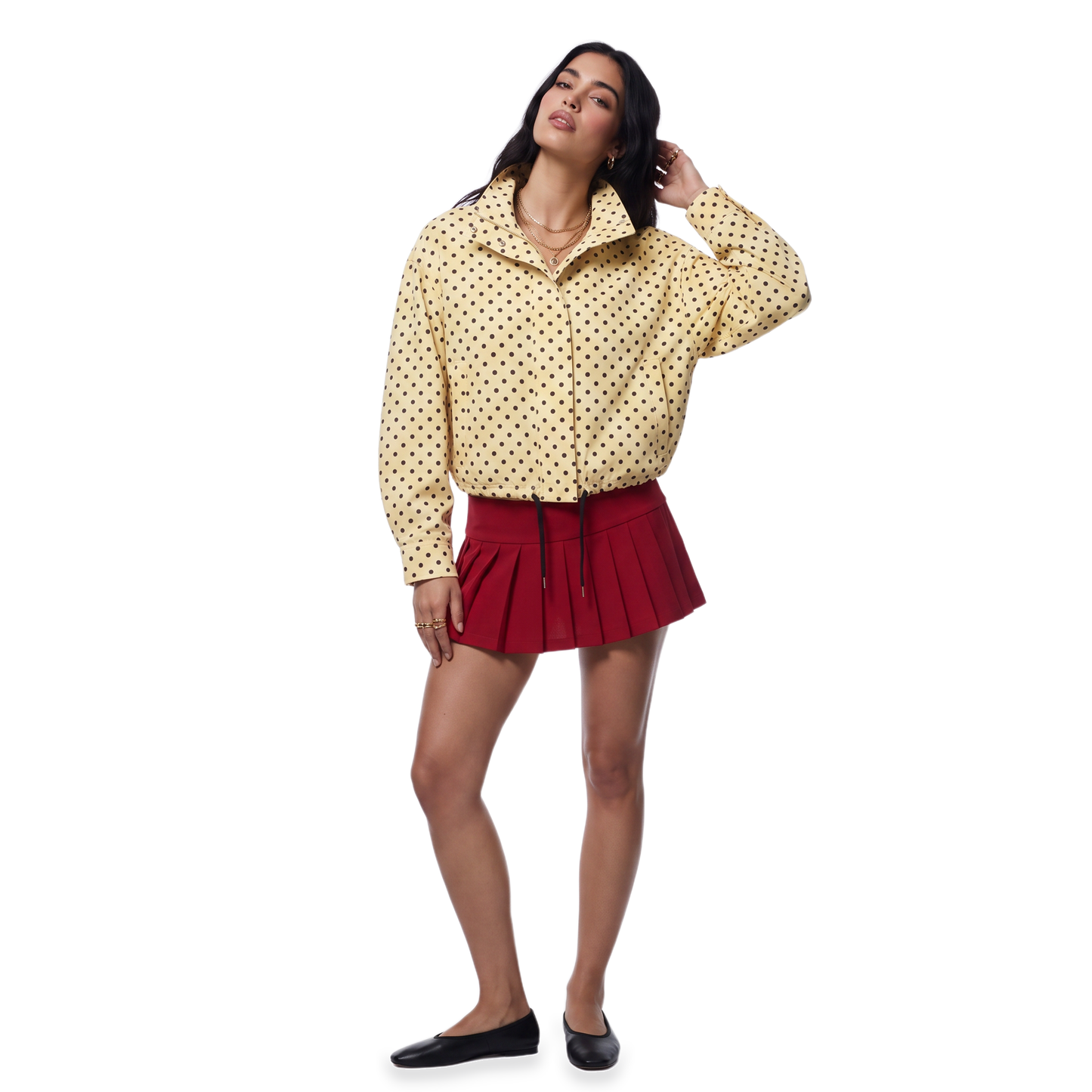 Sunoire ivory polka dot drawstring jacket colorway yellow front crop 01