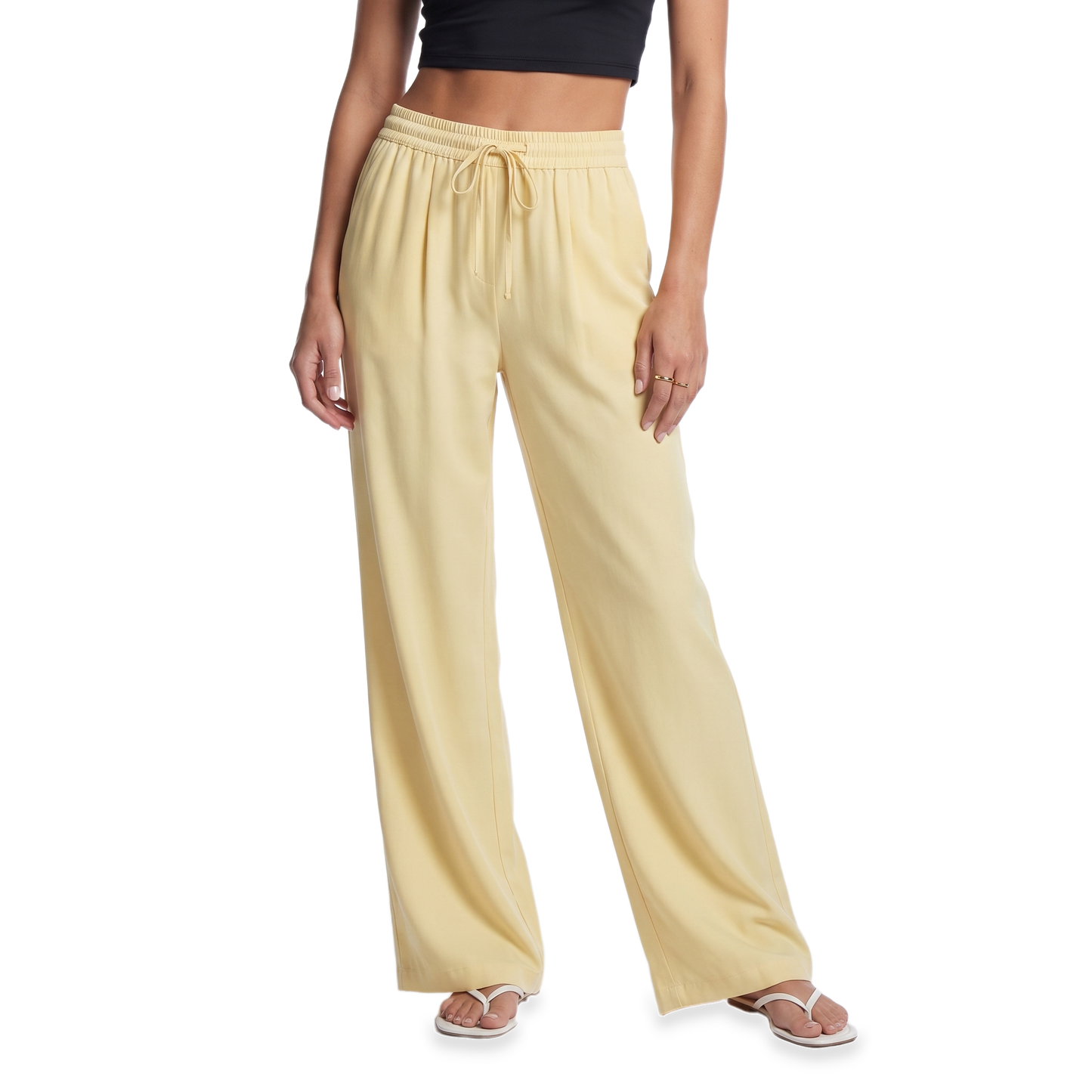 Sunoire ivory polka dot drawstring pants colorway yellow front crop 01