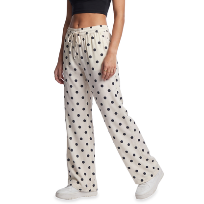 Sunoire ivory polka dot drawstring pants bottom crop 3q 01