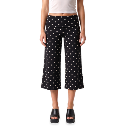 Sunoire black polka dot gaucho capri pants bottom front crop 01