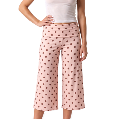 Sunoire black polka dot gaucho capri pants colorway pink front crop 01
