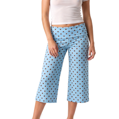Sunoire black polka dot gaucho capri pants colorway sky blue front crop 01