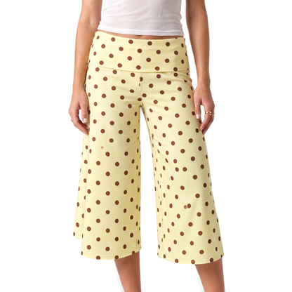 Sunoire black polka dot gaucho capri pants colorway yellow front crop 01