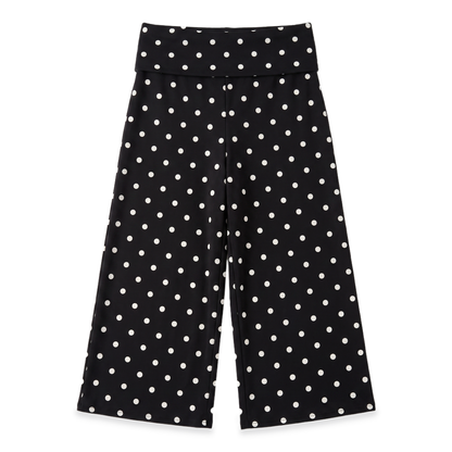 Sunoire black polka dot gaucho capri pants garment flatlay 01