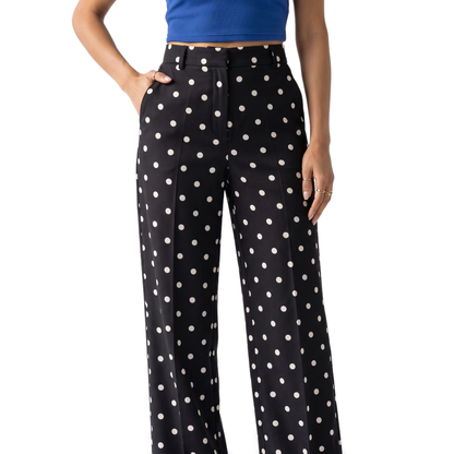 Sunoire cream polka dot tailored trousers colorway black front crop 01