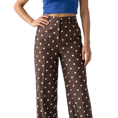 Sunoire cream polka dot tailored trousers colorway coffee front crop 01