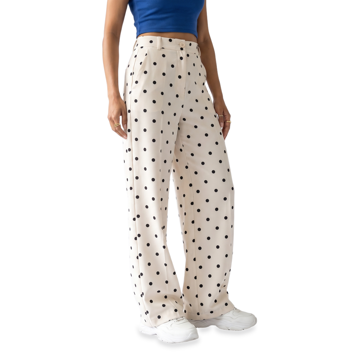 Sunoire cream polka dot tailored trousers bottom crop 3q 01