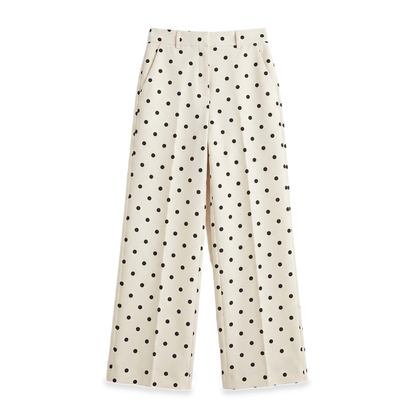 Sunoire cream polka dot tailored trousers garment flatlay 01