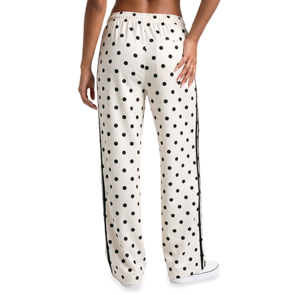 Sunoire white polka dot side stripe track pants bottom back crop 01