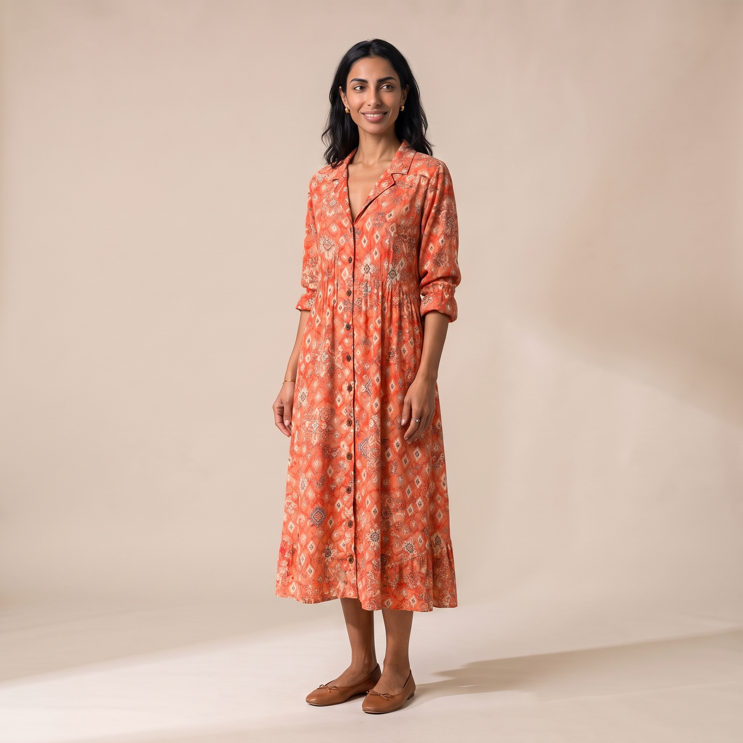 Sunoire women s printed shirt dress relaxed flattering fit colorway coral floral front hero 01
