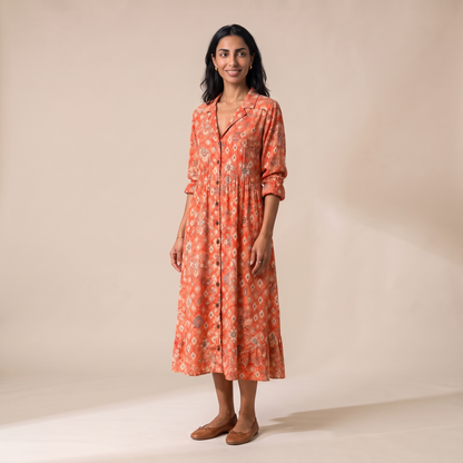 Sunoire women s printed shirt dress relaxed flattering fit colorway coral floral front hero 01