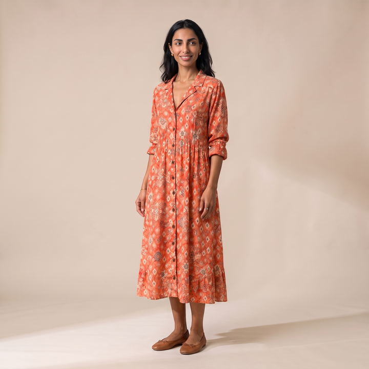 Rosalie Cream Floral V-Neck Dress — Coral Floral