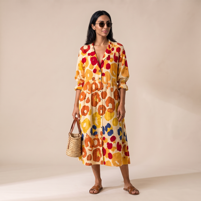 Sunoire women s printed shirt dress relaxed flattering fit colorway default front hero 01