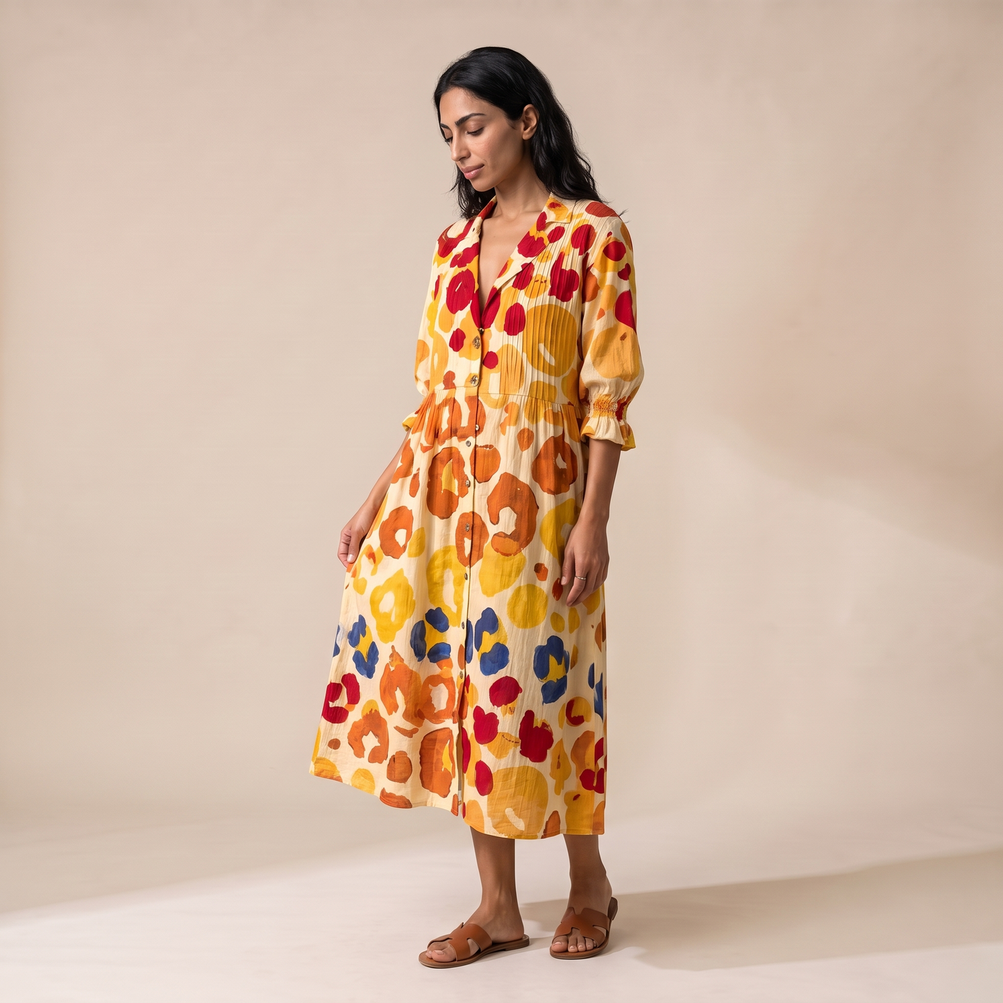 Sunoire women s printed shirt dress relaxed flattering fit three quarter 01