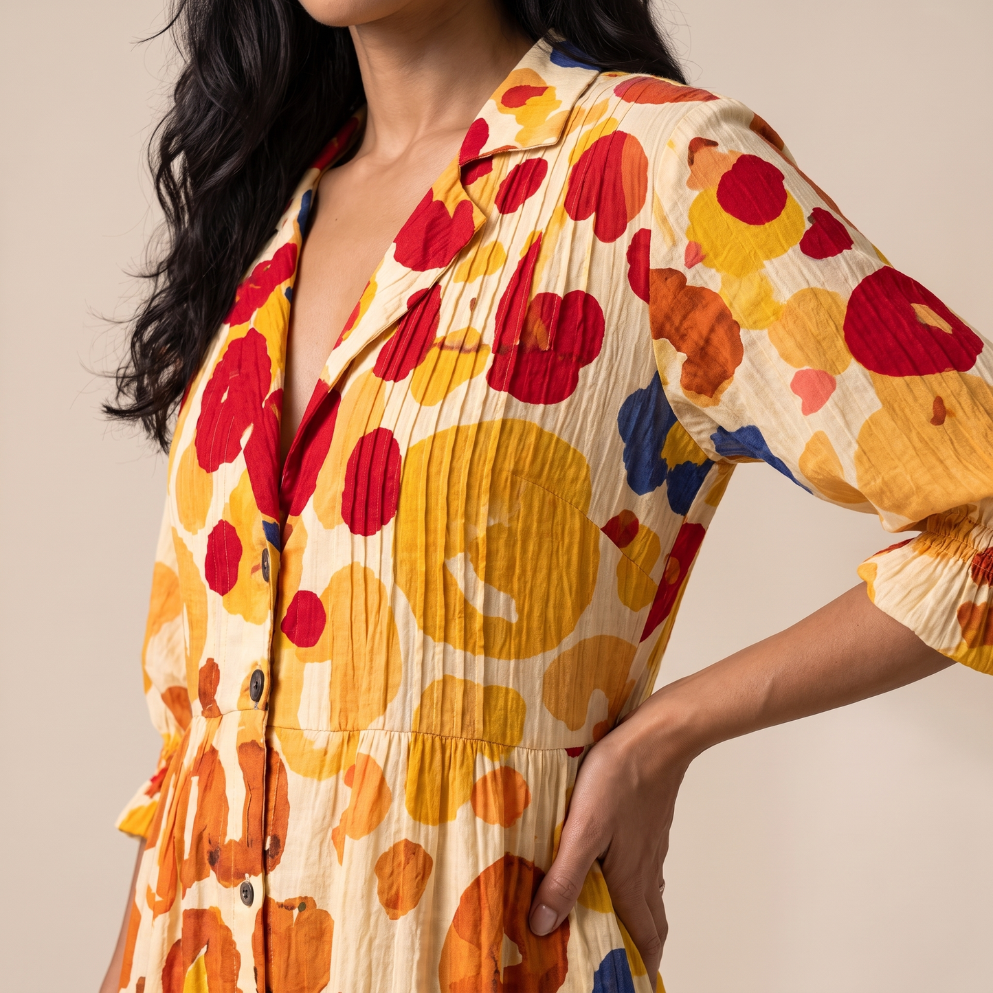 Sunoire women s printed shirt dress relaxed flattering fit worn detail 01