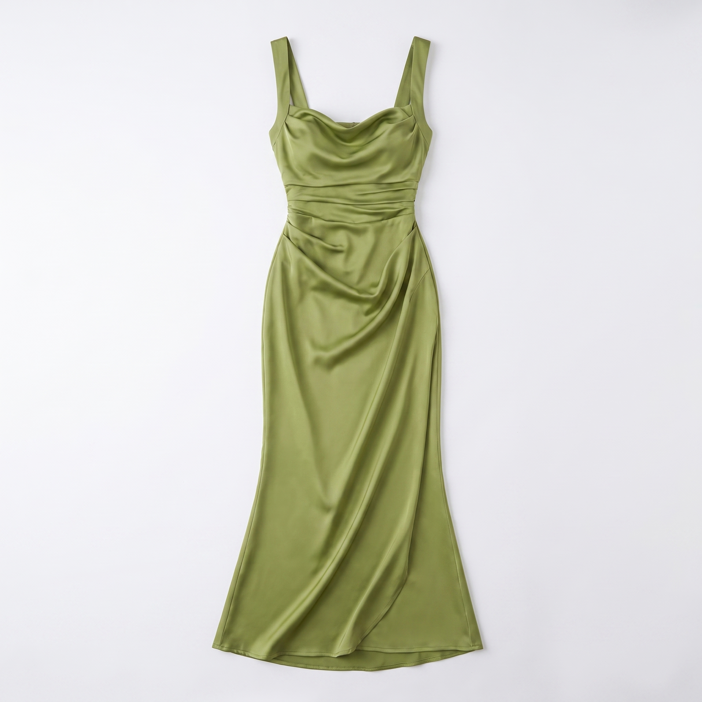 Sunoire women s satin feel ruched waist maxi dress sculpted fit garment flatlay 01