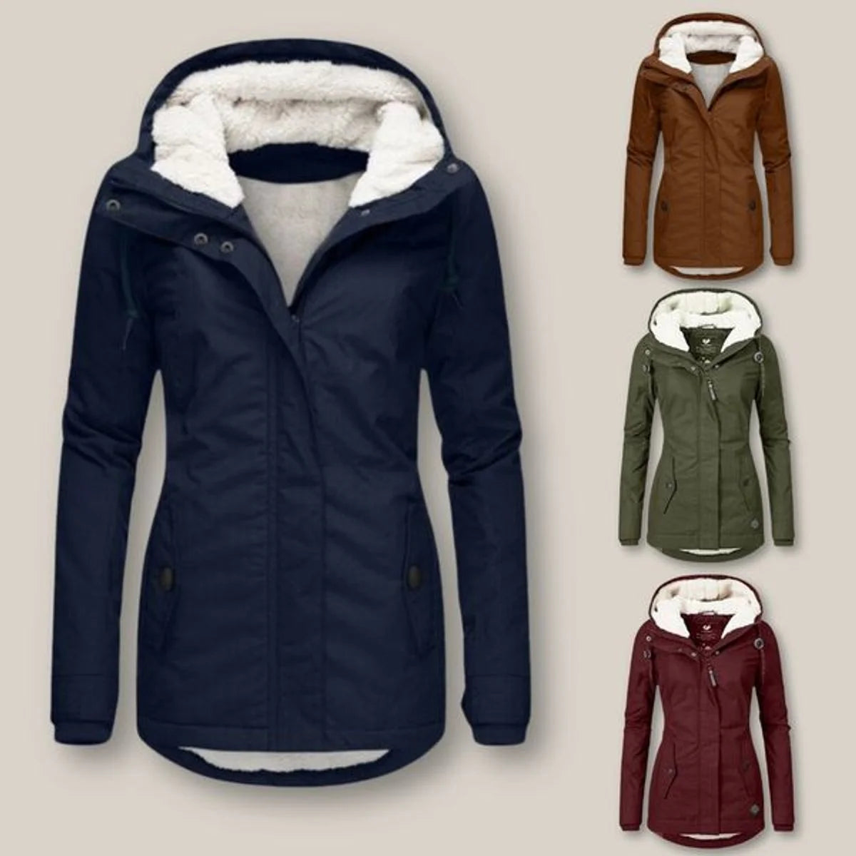 Women's Sherpa-Lined Hooded Quilted Jacket Fleece Winter Coat in Green, another view