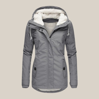 Women's Sherpa-Lined Hooded Quilted Jacket Fleece Winter Coat in Blue, another view