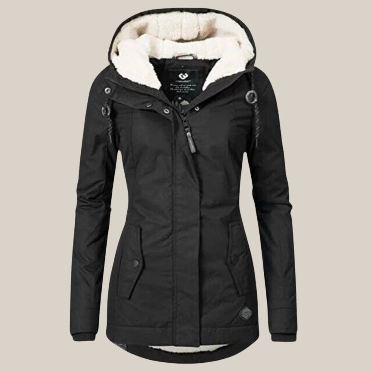 Women's Sherpa-Lined Hooded Quilted Jacket Fleece Winter Coat in Brown, another view
