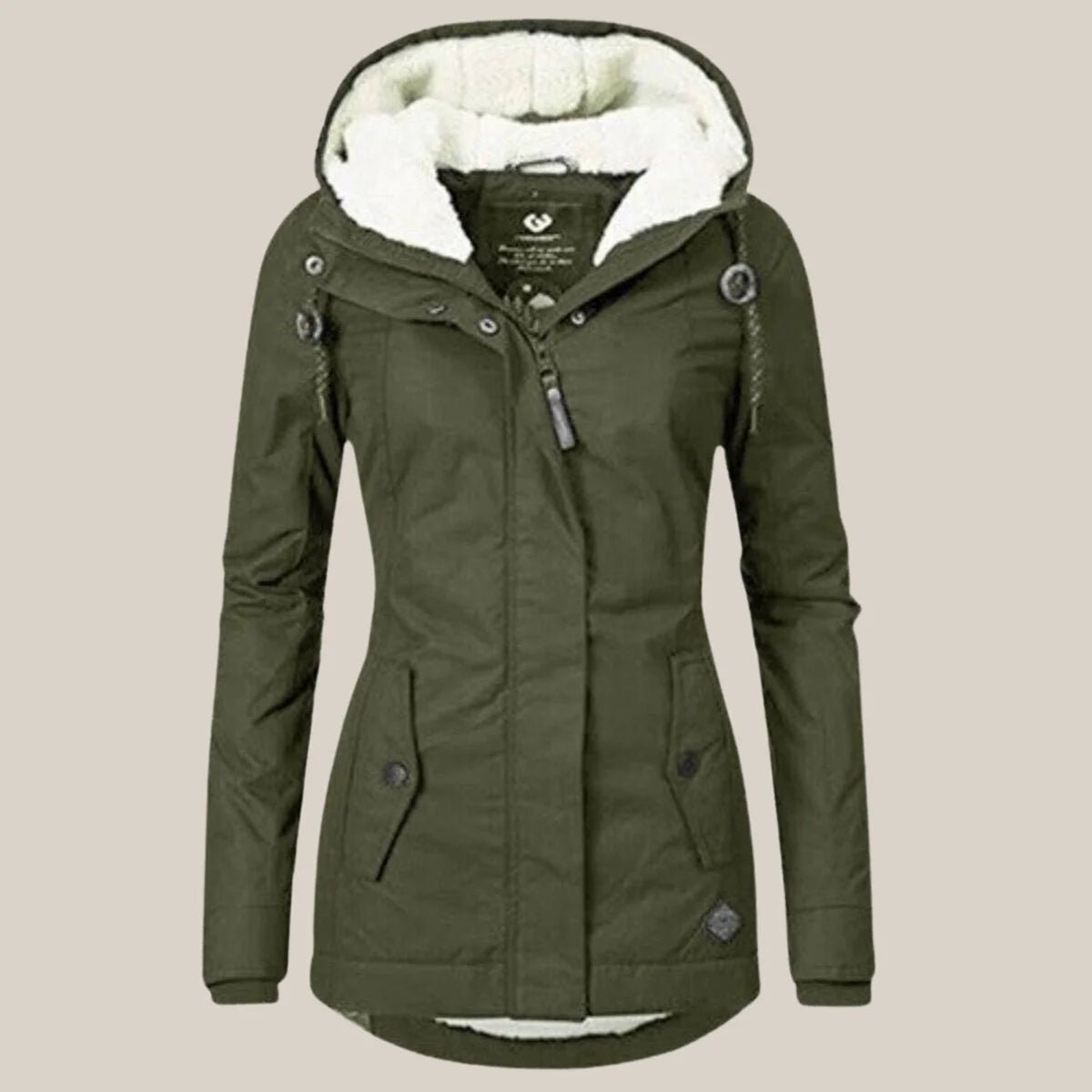 Women's Sherpa-Lined Hooded Quilted Jacket Fleece Winter Coat in Brown, another view