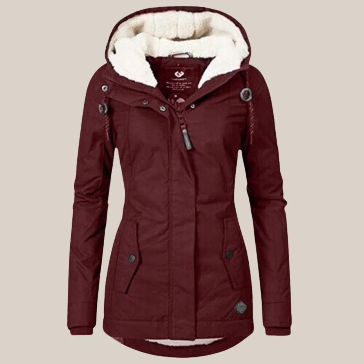 Women's Sherpa-Lined Hooded Quilted Jacket Fleece Winter Coat in Brown, another view