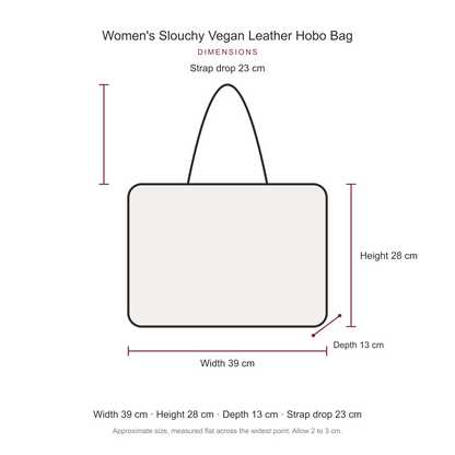 Women's Slouchy Vegan Leather Hobo Bag, dimensions