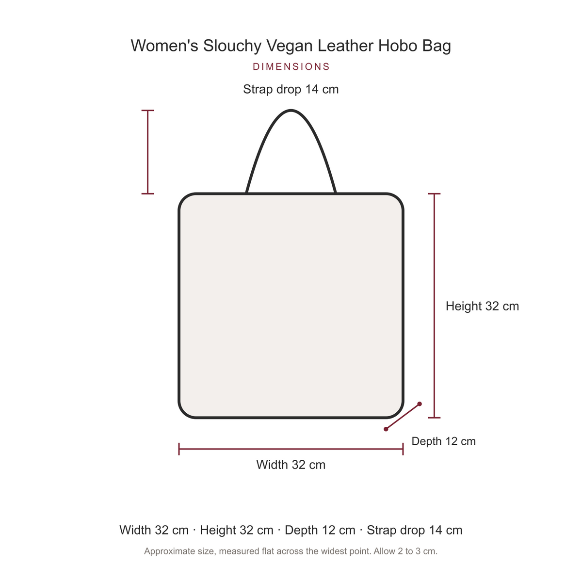 Women's Slouchy Vegan Leather Hobo Bag, dimensions