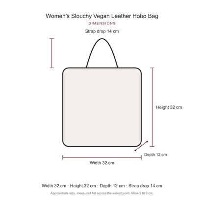 Women's Slouchy Vegan Leather Hobo Bag, dimensions