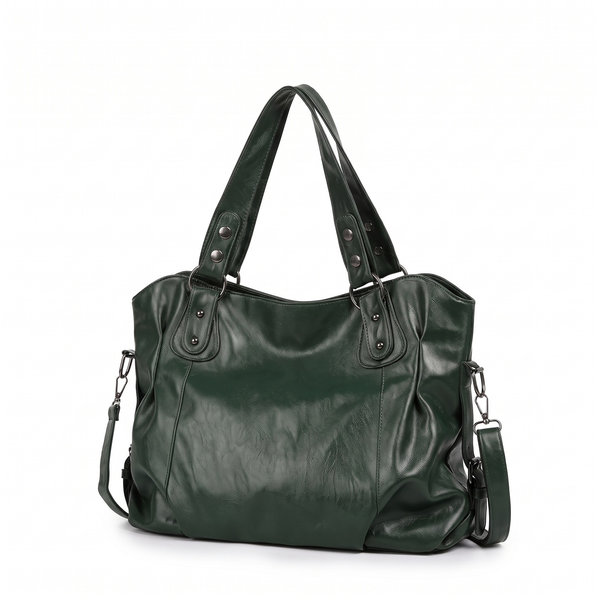 Women's Slouchy Faux Leather Riveted Tote Bag, three-quarter view
