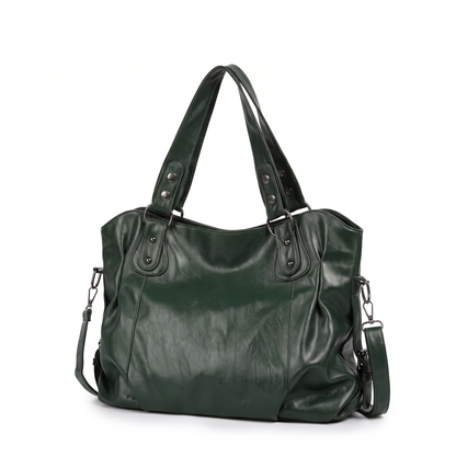 Women's Slouchy Faux Leather Riveted Tote Bag, three-quarter view