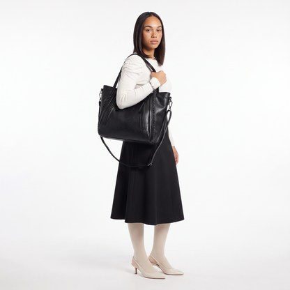 Women's Slouchy Faux Leather Tote Bag, worn by a model