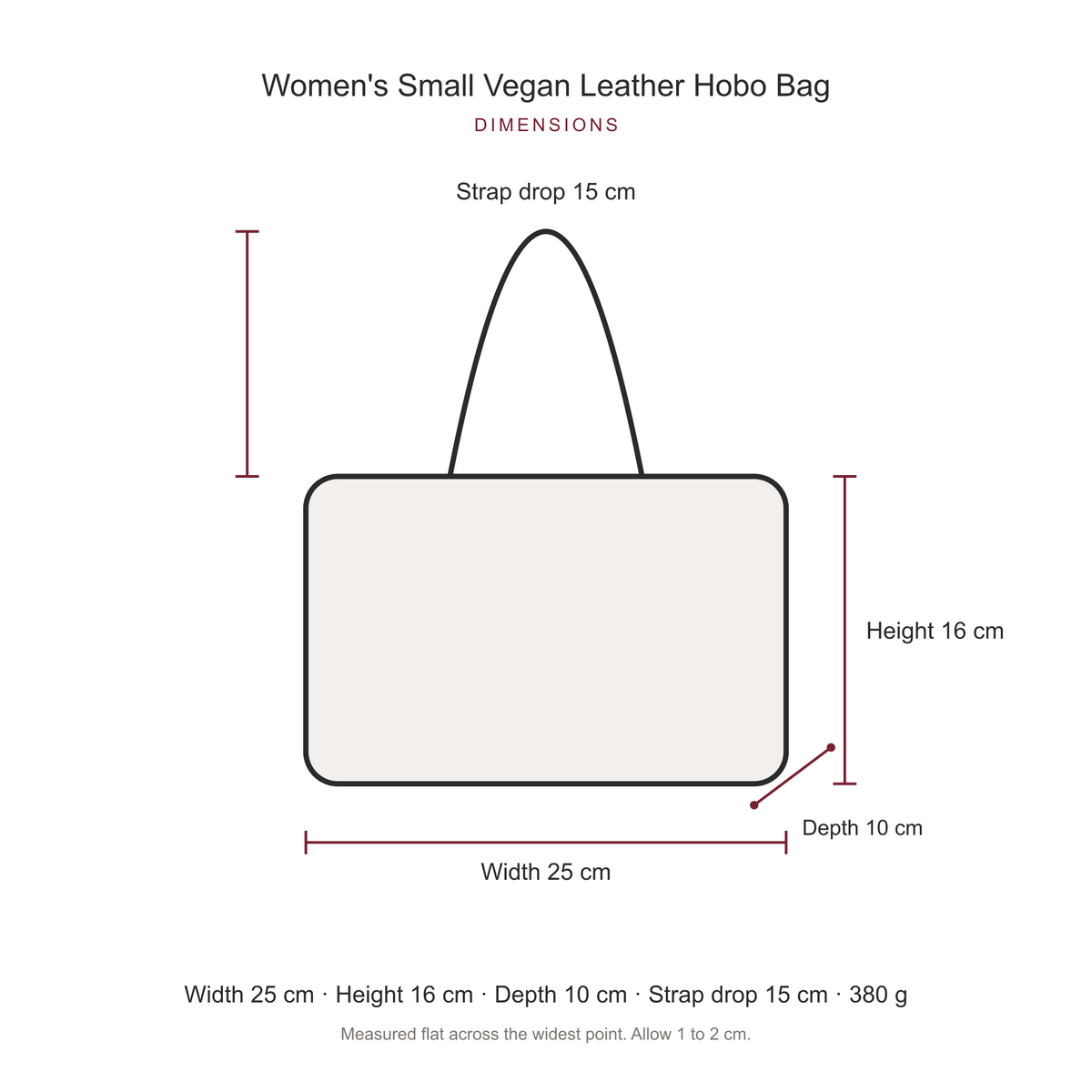 Women's Small Vegan Leather Hobo Bag, dimensions